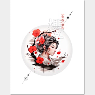 Sakura AI east japan china ink design Posters and Art